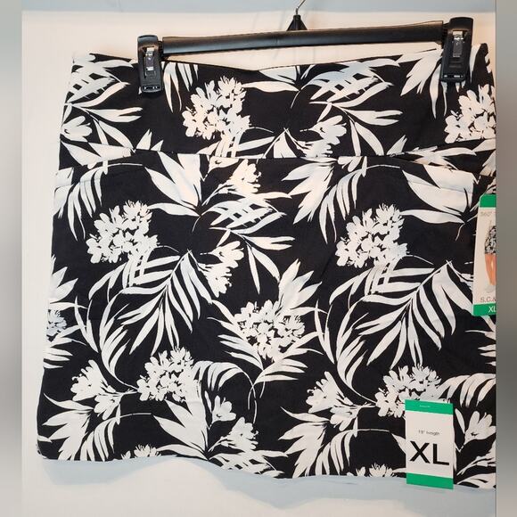 New S.C. & Co. Tropical Print Black & White Mini Skirt Lycra Lined Shorts XL - Picture 3 of 10